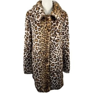 Bellivera Women XL Faux Fur Coat Leopard Print Snap Closure Mob Wife Glam Winter